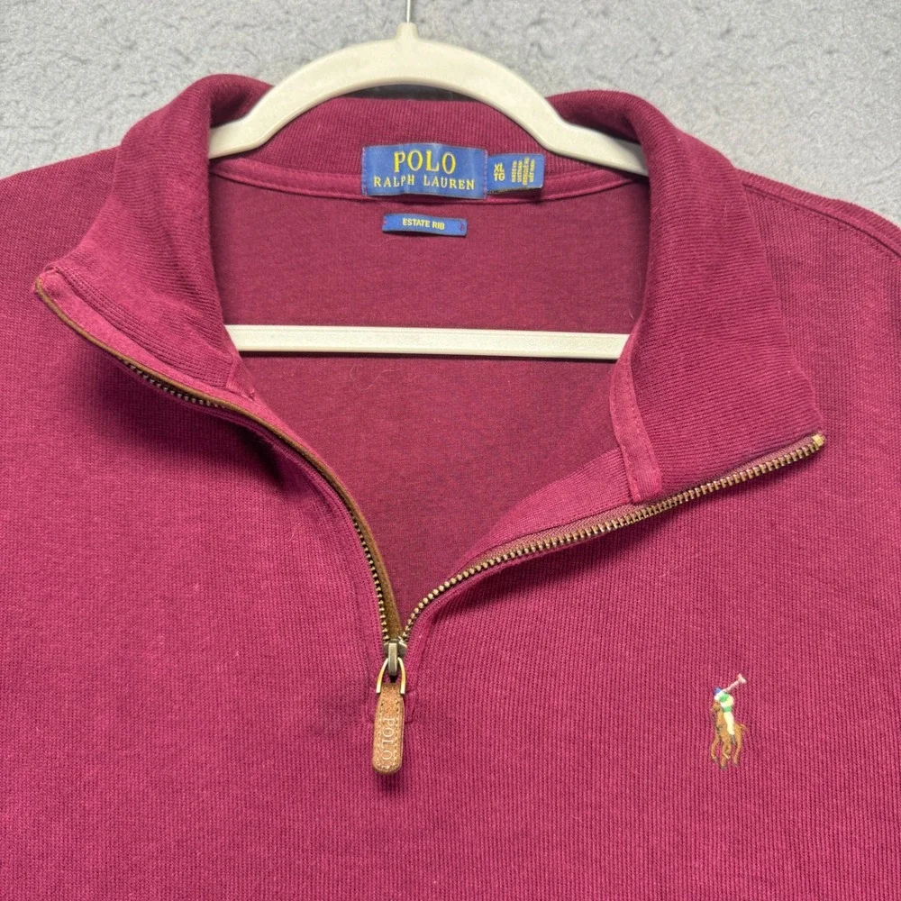 Polo Ralph Lauren Men's Burgundy Quarter Zip Flesh Pony Pullover‎ Shirt Size XLh